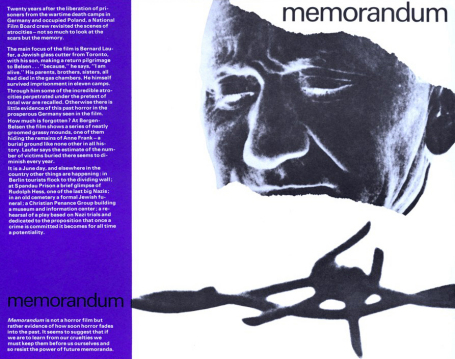 One sheet of the film  Memorandum, showing a piece of barbed wire and a close-up negative of the face of Bernard Laufer.