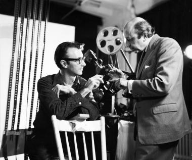 Yousuf Karsh during a photo session with Nomran McLaren at the NFB in 1957.