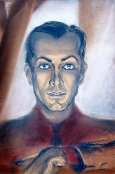 Reproduction of a portrait of Guy Glover by Norman McLaren.