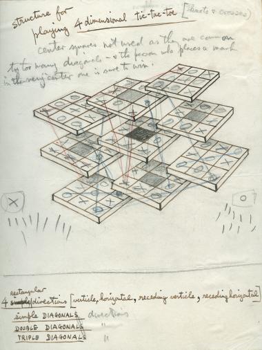 Drawing by Norman McLaren representing a game of tic-tac-toe or 
