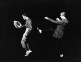 Norman McLaren and Grant Munro rehearse a movement in the third part of the film Canon.